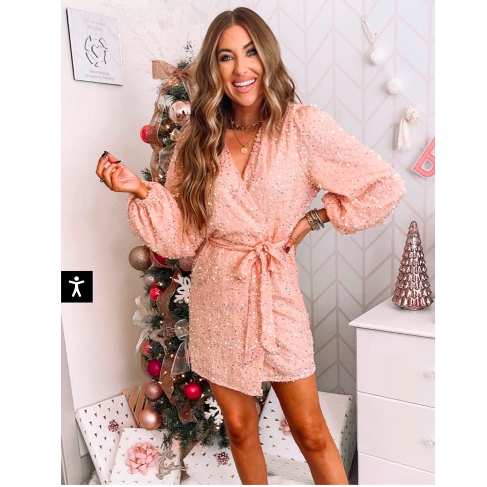 New with Tags+Buddy Love+ Adeline Sequin Wrap Dress+ Pink+ Size XS
